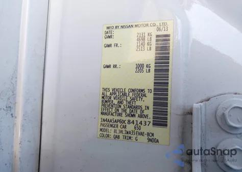 2013 Nissan Maxima 3.5 Sv from USA, damaged, VIN 1N4AA5AP6DC841437